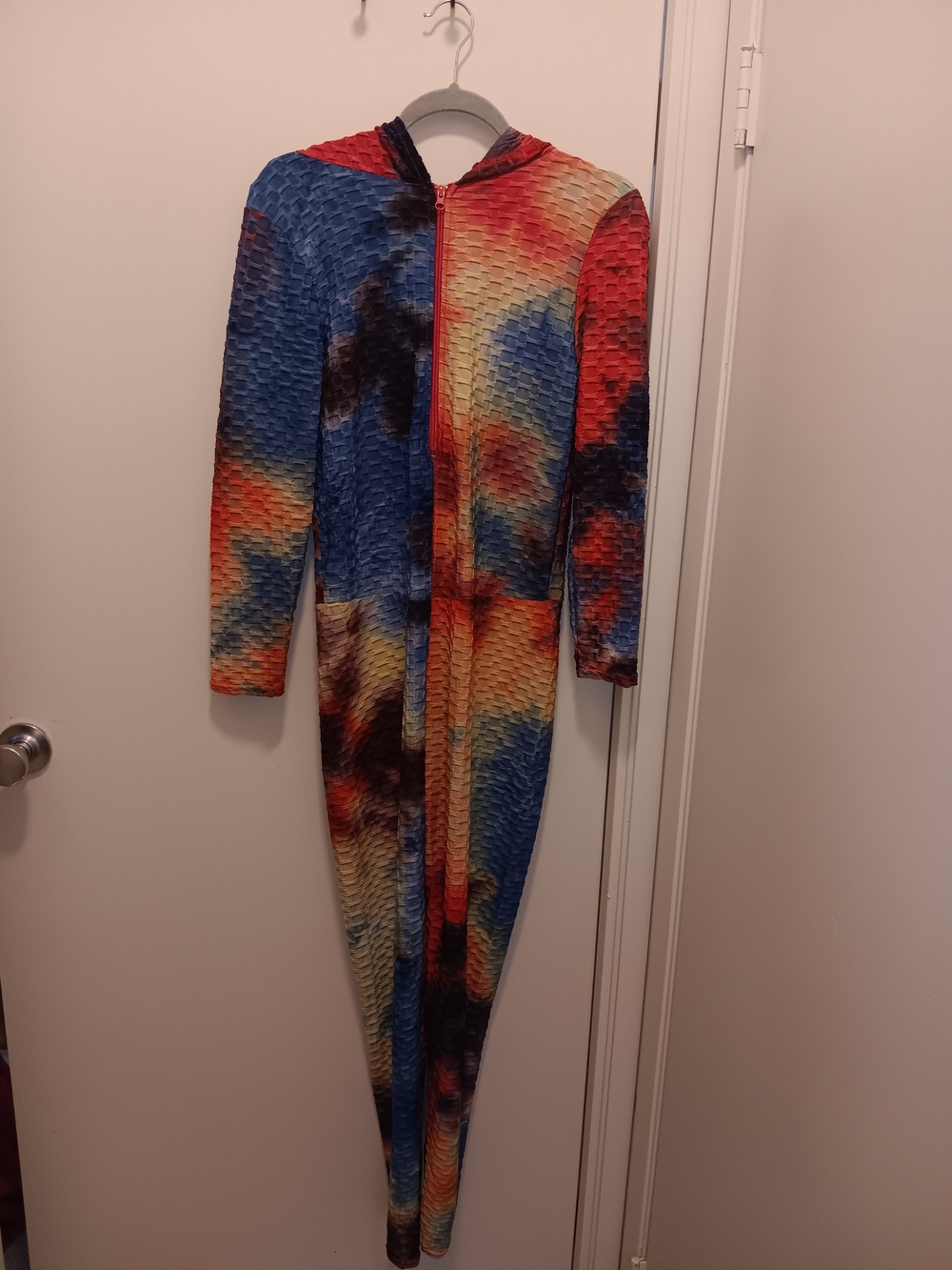 Women’s Multicolor Textured Zip-Front Bodysuit Jumpsuit